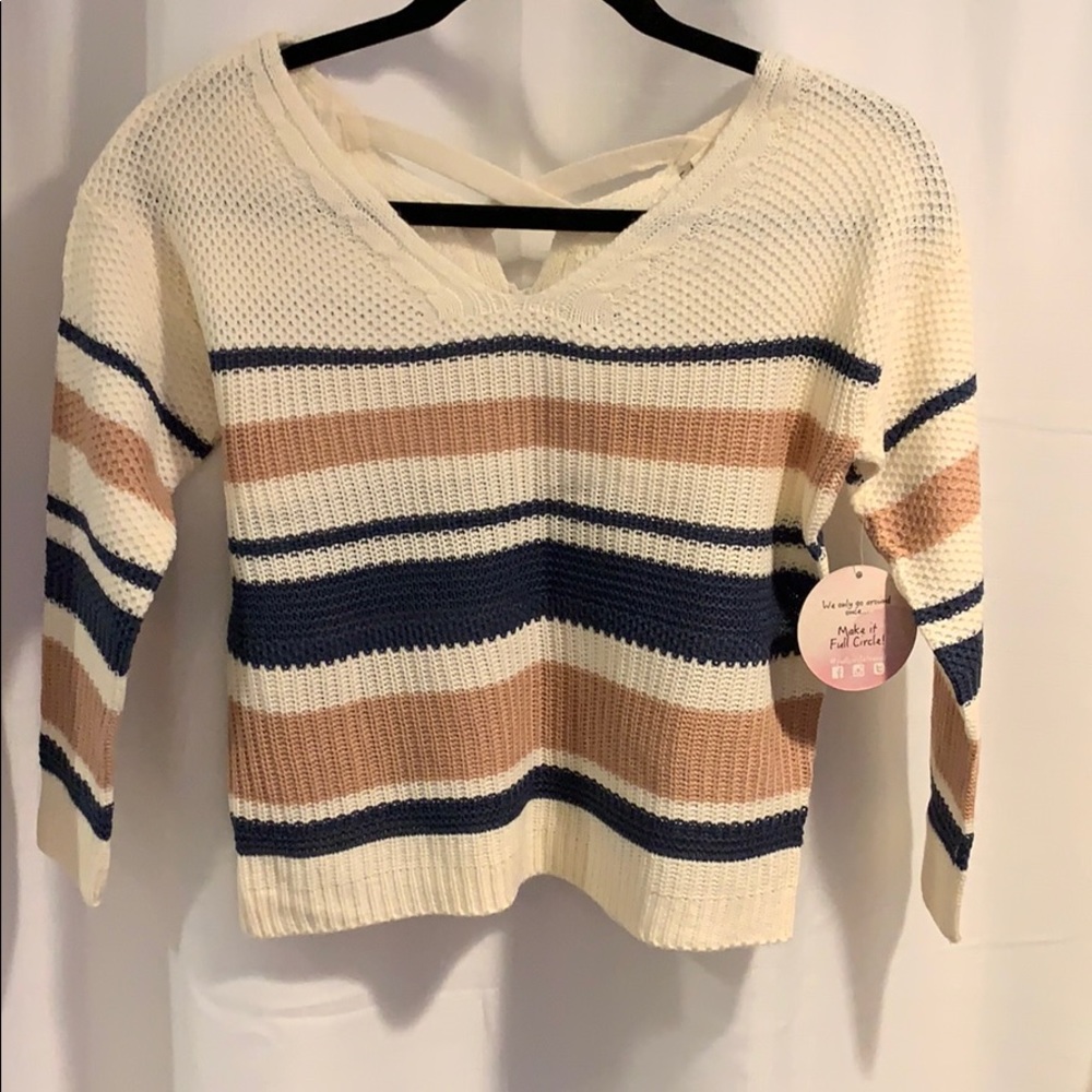 Pink blue and Creme sweater